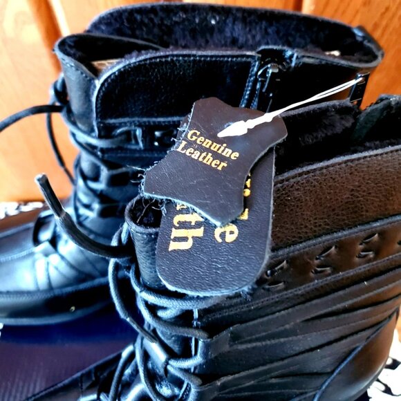 WOMEN BOOTS SIZE 6.5 WW PEERAGE COMFORT WIDE WIDTH BLACK LEATHER ZIPPER LACES - Picture 5 of 9